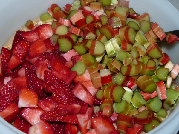 Add fruit, stir well and pour into 9 x 13-in pan.